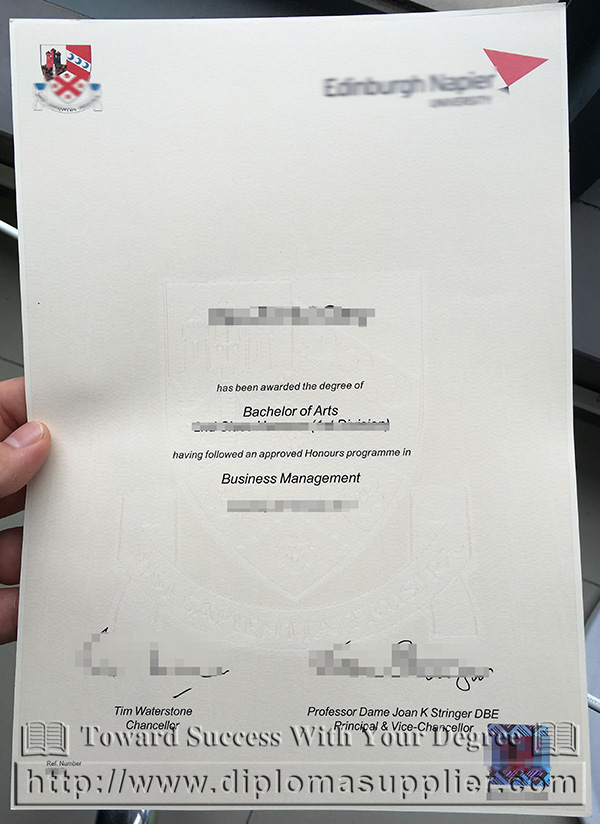 Edinburgh Napier University degree certificate from UK