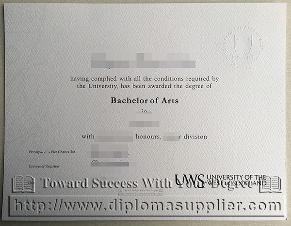 University of the West of Scotland (UWS) fake bachelor diploma sample