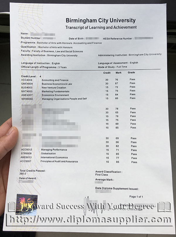 order BCU/Birmingham City University fake transcript  Fake Certificate