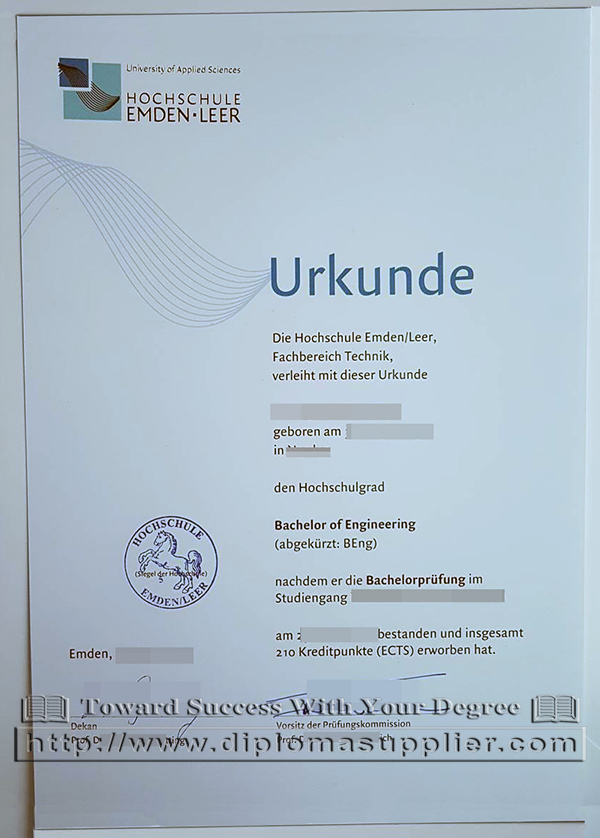 Hochschule Emden/Leer University of Applied Sciences diploma, Deutschland Urkunde