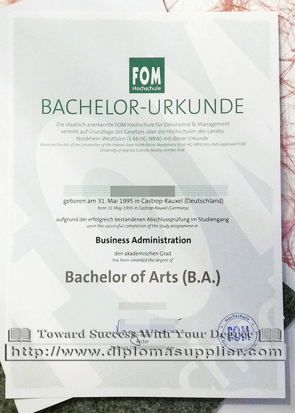 FOM University diploma, FOM Hochschule Urkunde, Bachelor of Arts degree