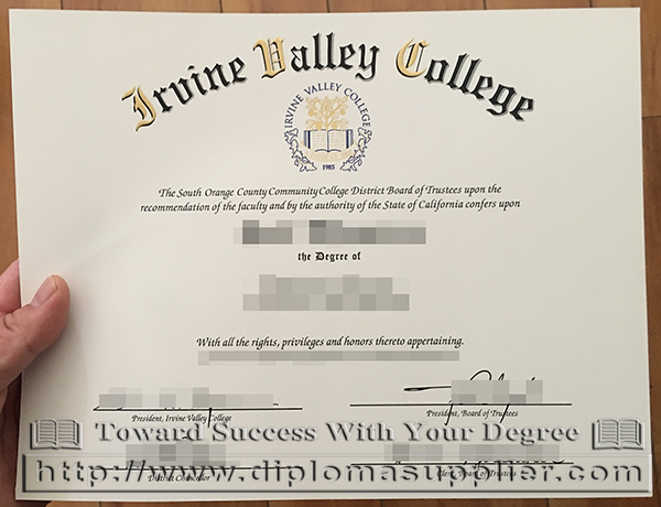 Irvine Valley College certificate, IVC diploma, IVC certificate sample