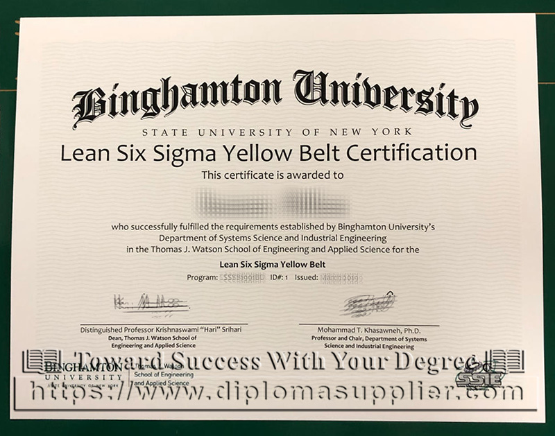 Binghamton University degree, Binghamton University diploma, Six Sigma certificate