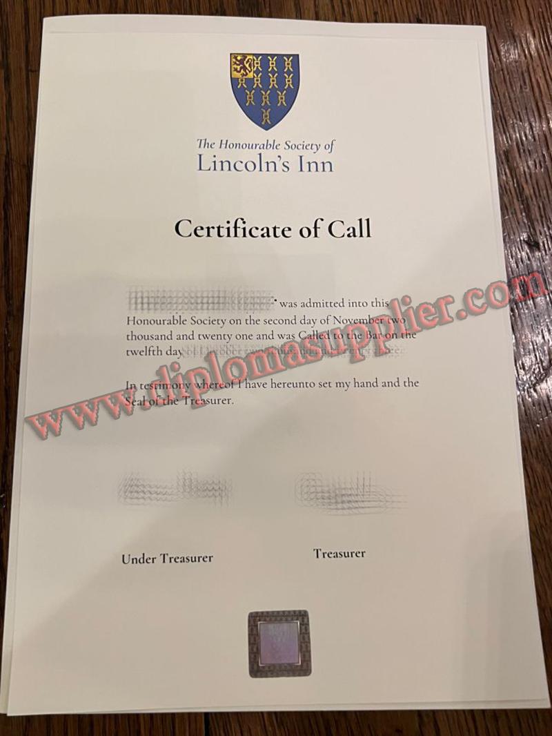 Honourable Society of Lincoln's Inn diploma, Honourable Society of Lincoln's Inn certificate